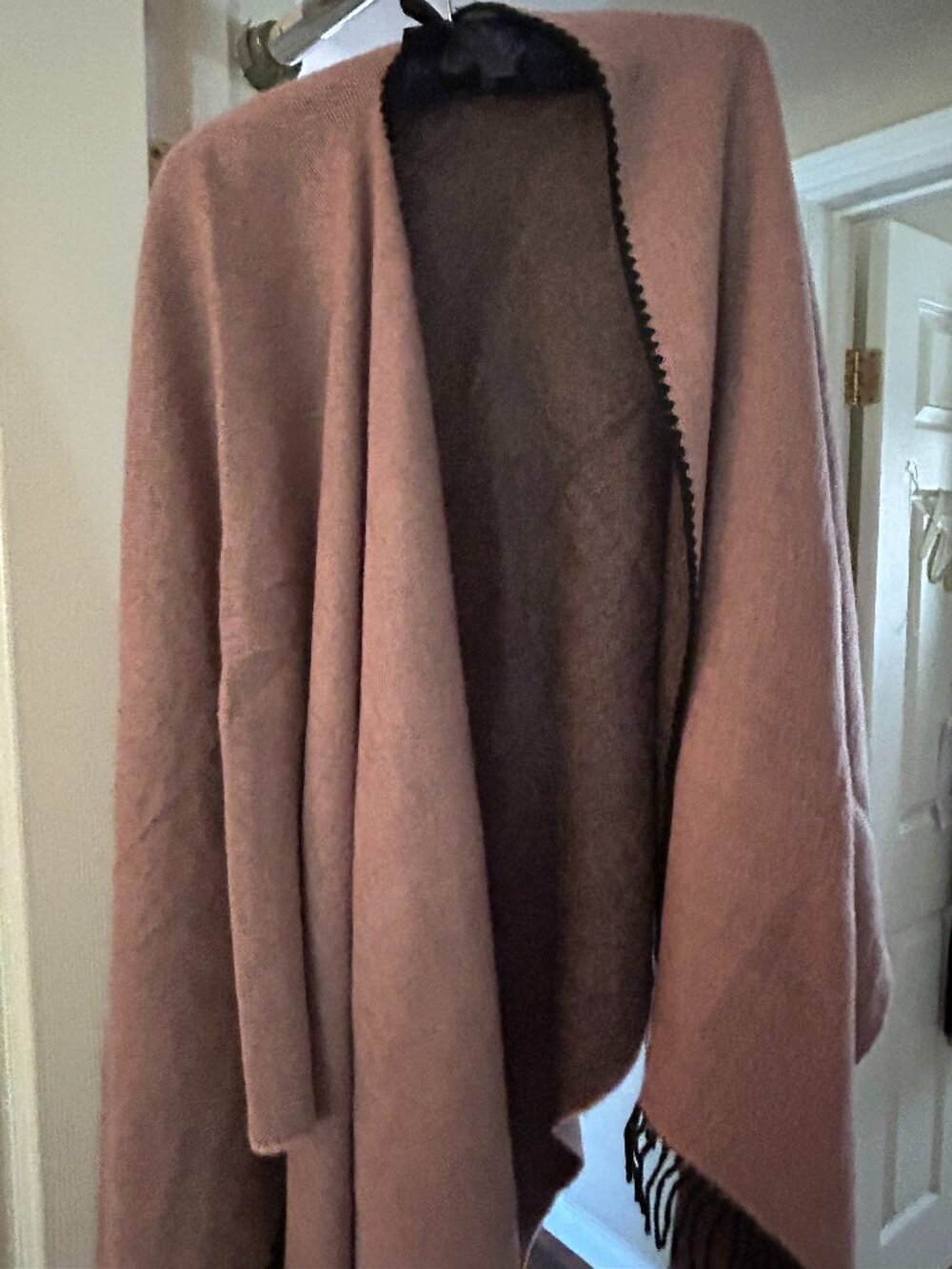 PINK AND GREY REVERSIBLE WRAP WITH BLACK FRINGE